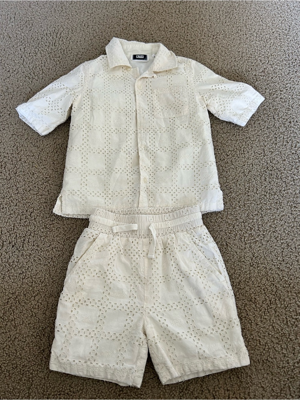 Kith Kids Cream Eyelet Shirt & Shorts Set